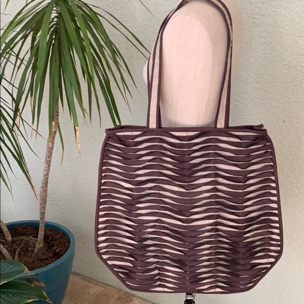 The Territory Ahead brown linen and poly suede tote